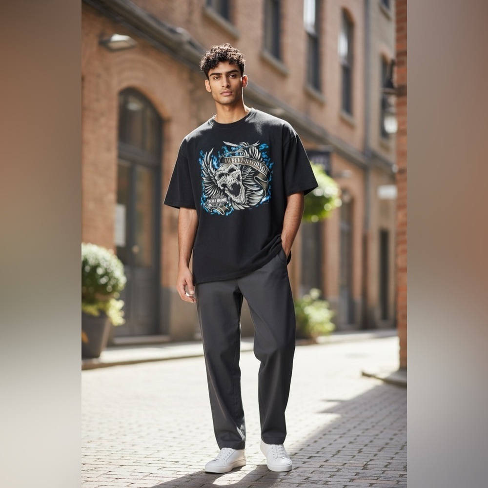 Harley-Davidson Black and Blue Skull Graphic Tee